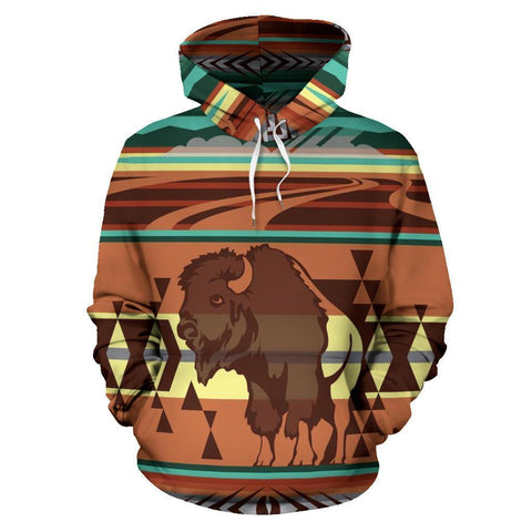 Native Bison Buffalo Native American All Over Hoodie no link - Powwow Store