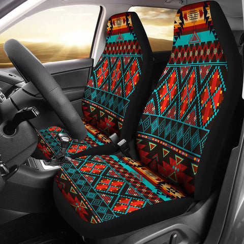 Dark Brown Red Pattern Native American Car Seat Covers