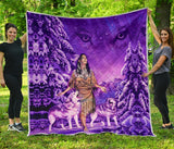 Powwow Store gb nat003515 native girl and wolf purple premium quilt