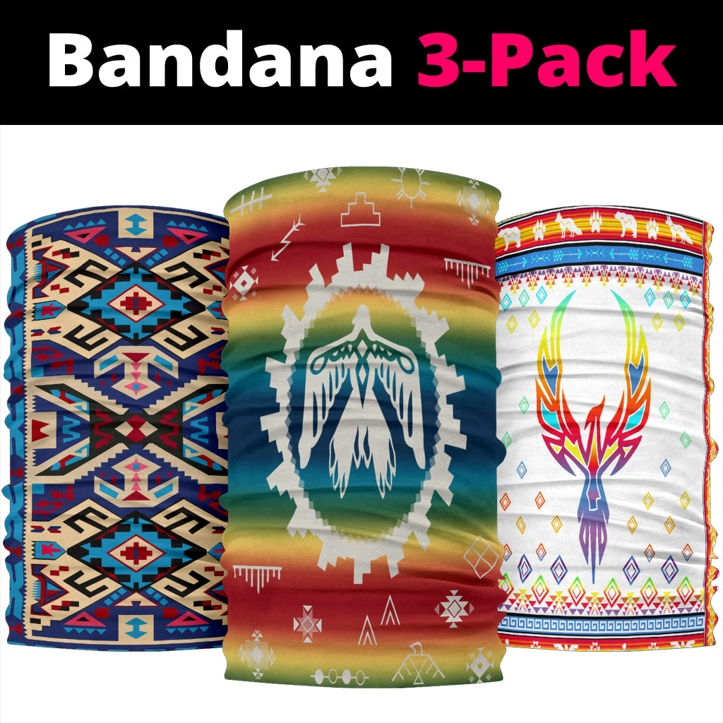Thunderbird Rainbow Native American Bandana 3-Pack New