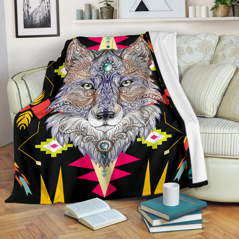 Powwow Store gb nat00345 wolf full color pattern blanket