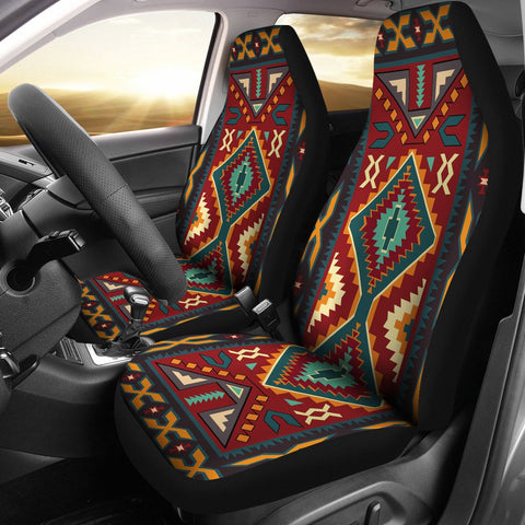 Native Red Yellow Pattern Native American Car Seat Covers