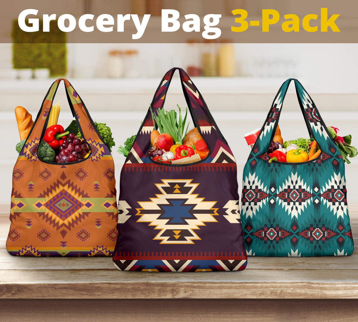 Powwow StorePattern Grocery Bag 3Pack SET 34