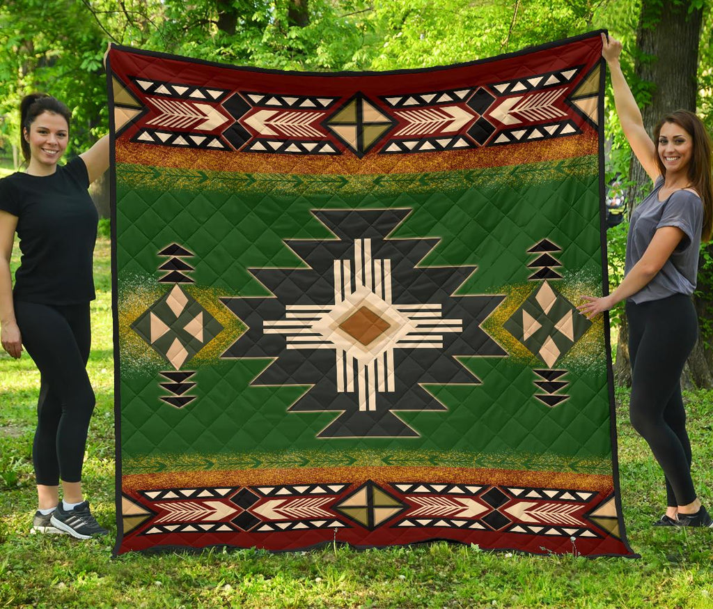 Southwest Green Symbol Native American Premium Quilt