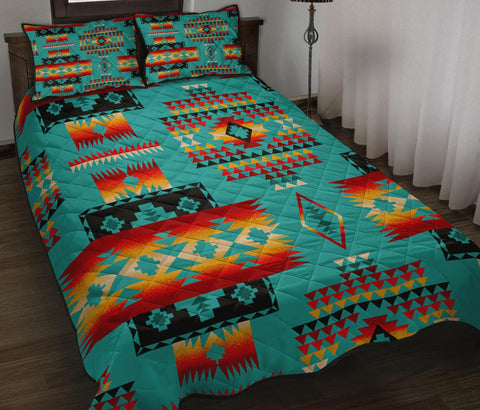 Blue Tribe Pattern Native American Quilt Bed Set - Powwow Store