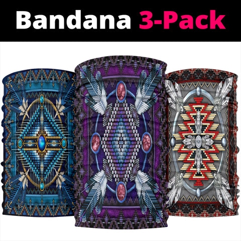 Naumaddic Arts Purple Native American Bandana 3-Pack New