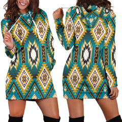 Turquoise Blue Color Native Ameican Hoodie Dress - Powwow Store