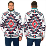 Powwow StoreGBNAT00146 White Geometric Native Men's Padded Jacket