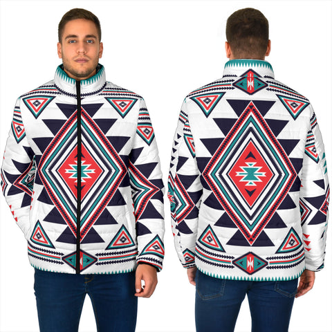 GB-NAT00146 White Geometric Native Men's Padded Jacket