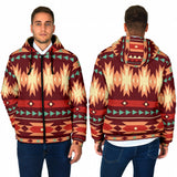 Powwow StoreGBNAT00510 Red Ethnic Pattern Men's Padded Hooded Jacket