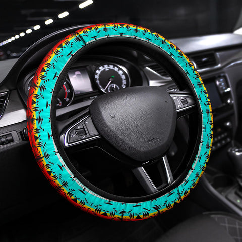 Powwow StoreGBNAT00631 Pattern Blue Native Steering Wheel Cover