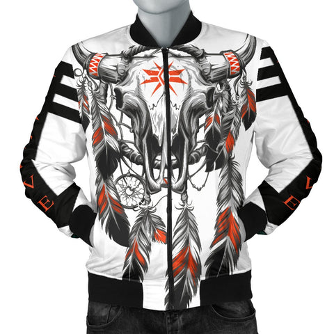 Black Arrow Skull Feather Native American Bomber Jacket - Powwow Store