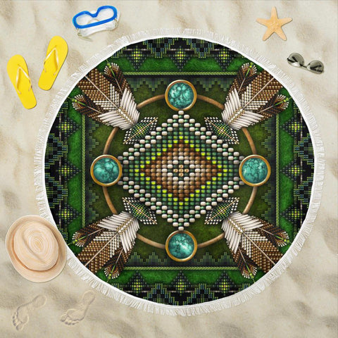 Mandala Green Native American Design Beach Blanket - Powwow Store