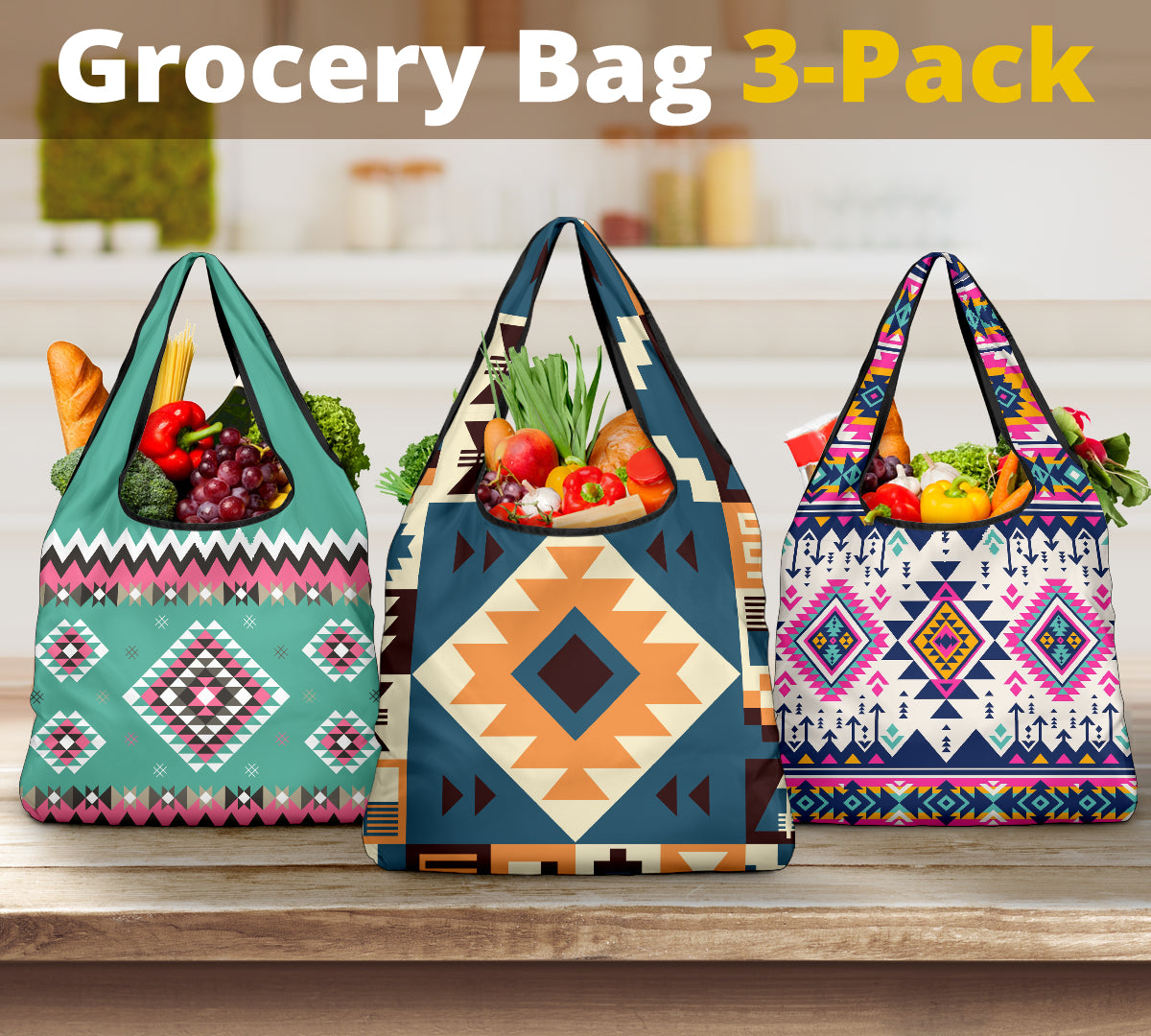 Powwow Store pattern grocery bag 3 pack set 12