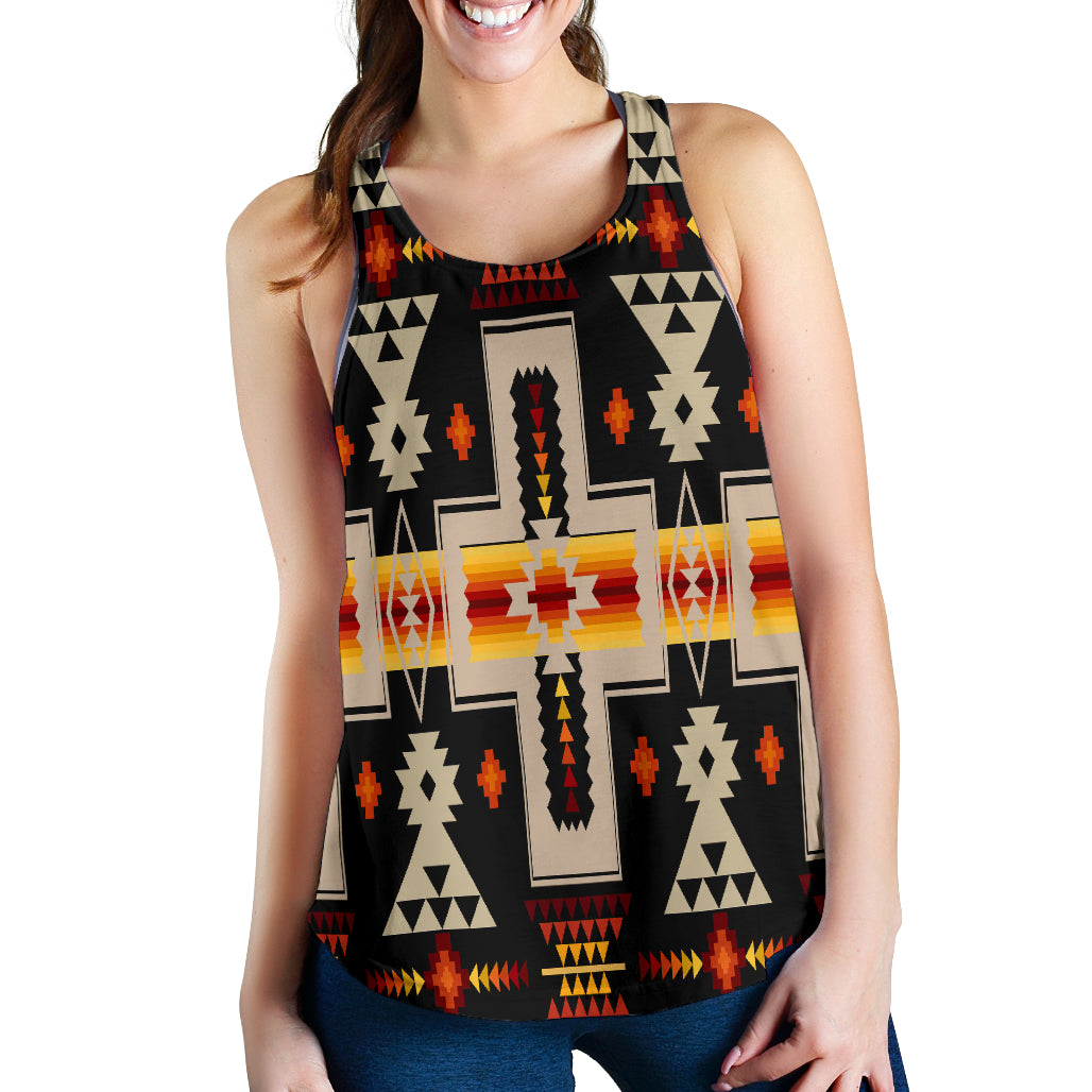 GB-NAT00062-01 Black Tribe Design Native American Women's Racerback Tank - Powwow Store