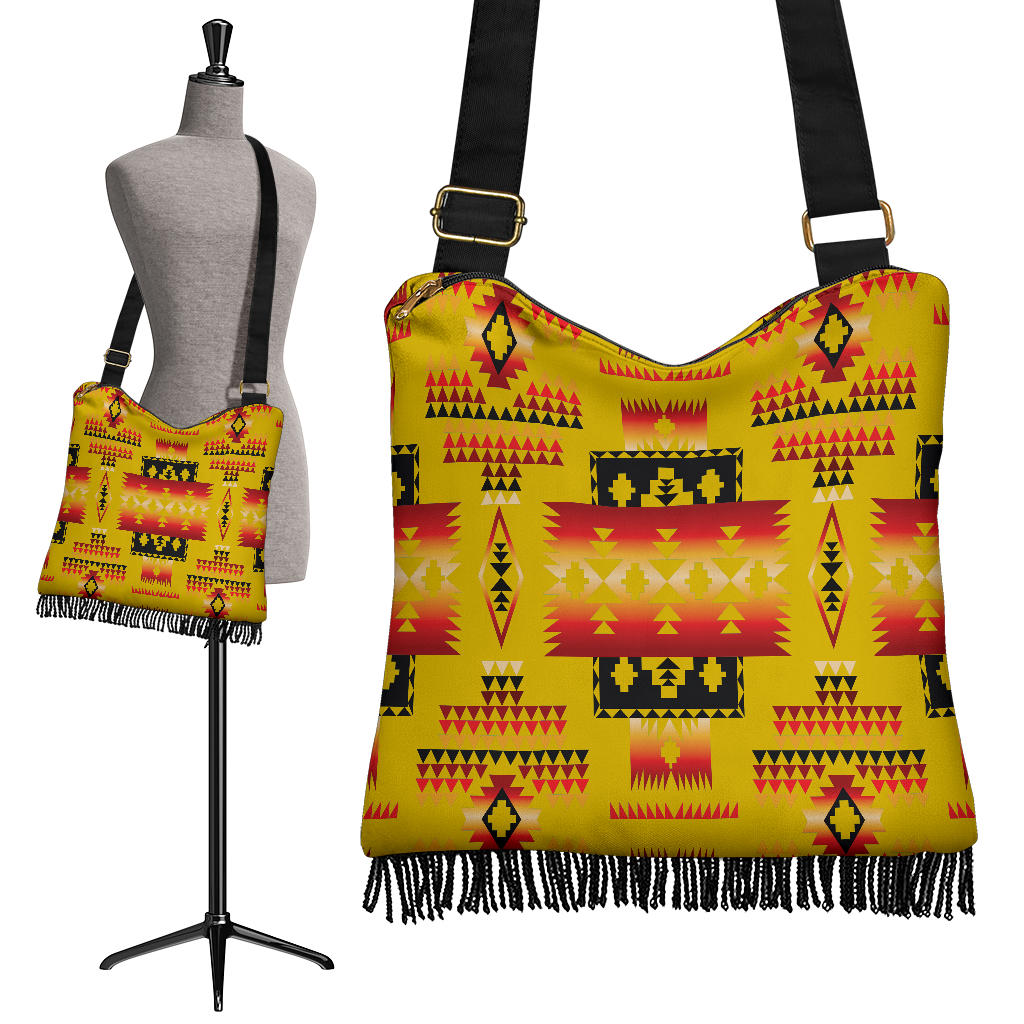 GB-NAT00302-02 Yellow Tribes Pattern Native American Crossbody Boho Handbag - Powwow Store