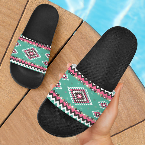 GB-NAT00415-03 Ethnic Geometric Pink Pattern Slide Sandals
