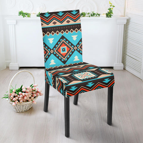 GB-NAT00319 Tribal Line Shapes Ethnic Pattern Dining Chair Slip Cover