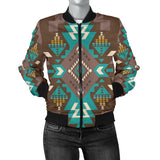 GB-NAT00538 Blue Pattern Brown Women's Bomber Jacket