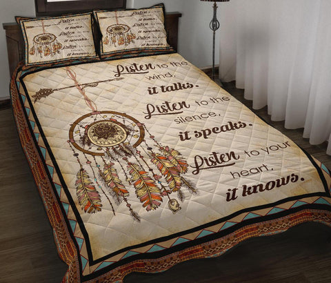 Listen To The Wind It Talks Native American Quilt Bed Set - Powwow Store