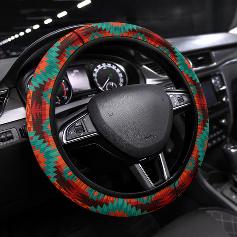 Powwow Store gb nat00611 red geometric pattern steering wheel cover