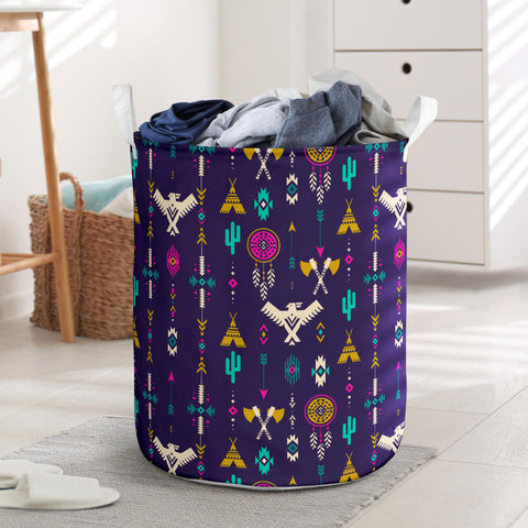 Powwow Store gb nat00575 thunderbird pattern blue laundry basket