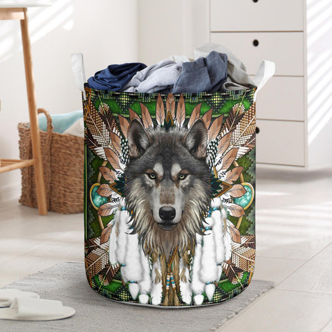 Powwow StoreLB001 Mandala Wolf Native Laundry Basket