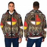 Powwow StoreGray Native Pattern Men's Padded Hooded Jacket