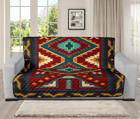 Native Red Yellow Pattern Native American 70" Sofa Protector - Powwow Store