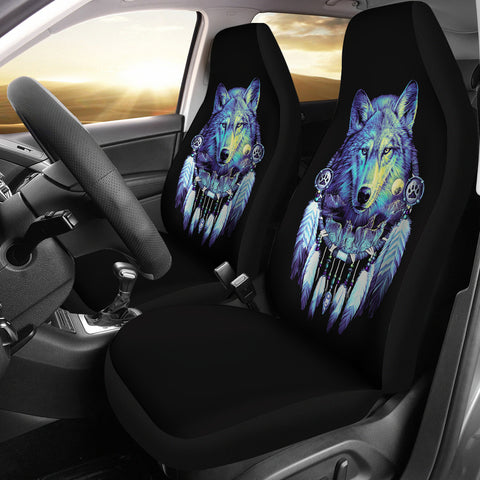 Powwow StoreGBNAT00117 Wolf & Feathers Dream Catcher  Car Seat Covers