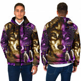 Powwow StoreGBNAT0005 Dreamcatcher Purple Wolf Men's Padded Hooded Jacket