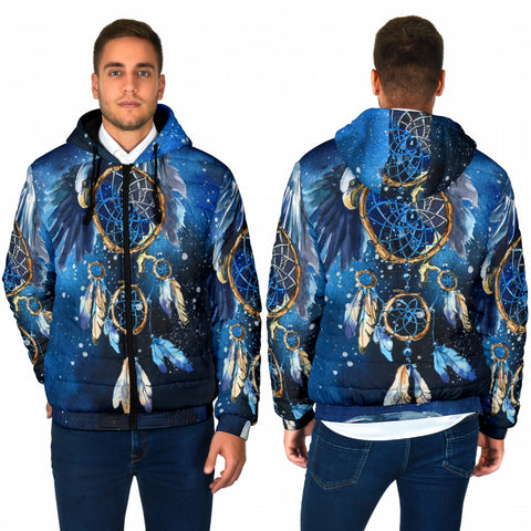 GB-NAT00065 Blue Galaxy Dreamcatcher Native Men's Padded Hooded Jacket