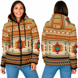 GB-NAT00559 Yellow Native Pattern Women's Padded Hooded Jacket