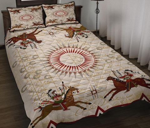 Horse running Pattern Native American Quilt Bed Set - Powwow Store