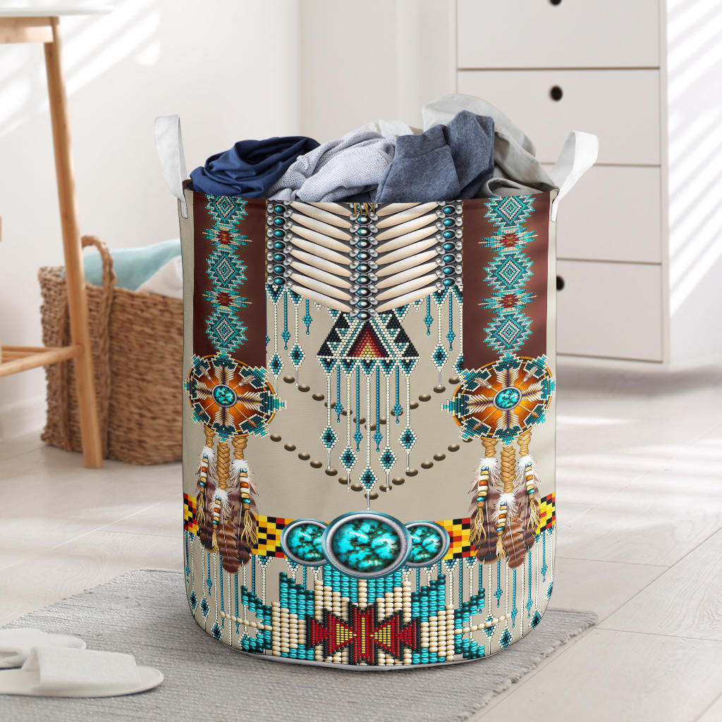 Powwow Store gb nat00069 turquoise blue pattern breastplate laundry basket