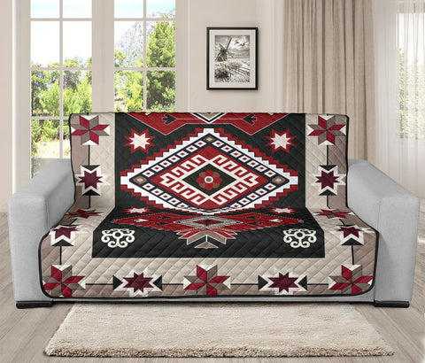 Gray Red Pattern Native American 70" Sofa Protector - Powwow Store