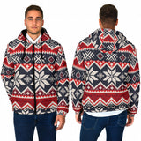 Powwow StoreGBNAT00527 Navy Red Pattern Native Men's Padded Hooded Jacket