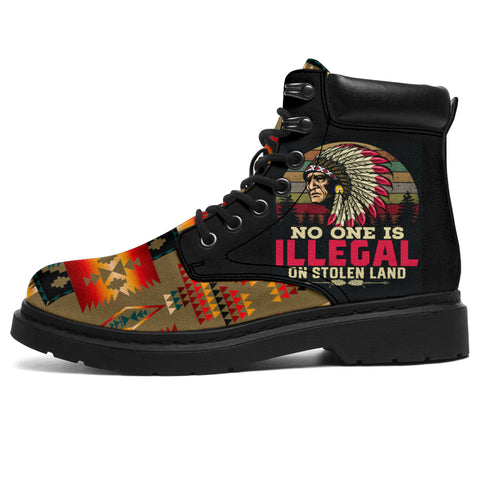 GB-NAT00046-15 Light Brown Tribe Pattern Native American All-Season Boots
