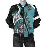 Powwow StoreGBNAT00651 Skull Headdress Native Women's Bomber Jacket