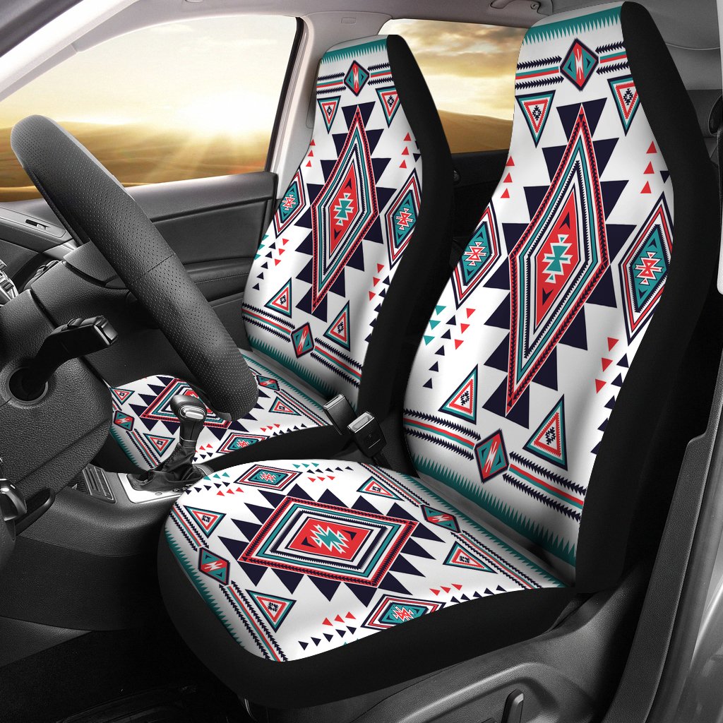 White Geometric Native American Design Car Seat Covers - Powwow Store