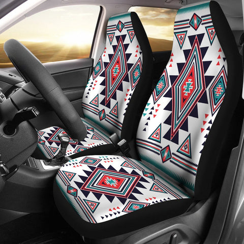 White Geometric Native American Design Car Seat Covers