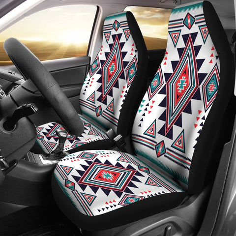 White Geometric Native American Design Car Seat Covers - Powwow Store