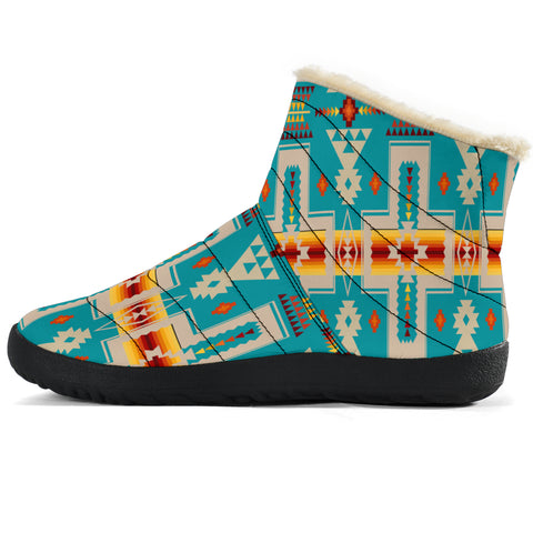 GB-NAT00062-05 Turquoise Tribe Design Native American Cozy Winter Boots