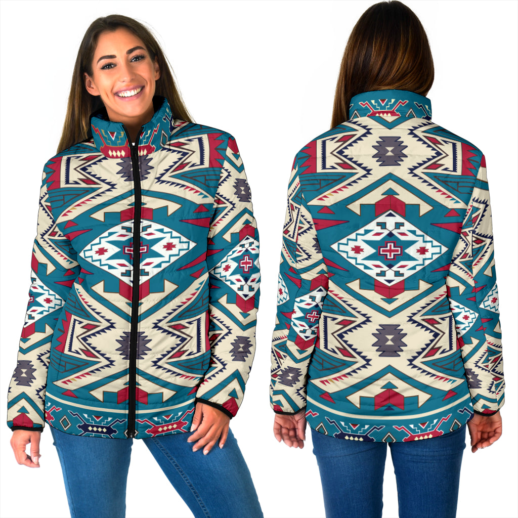Powwow StoreGBNAT0003 Blue Pink Pattern Women's Padded Jacket