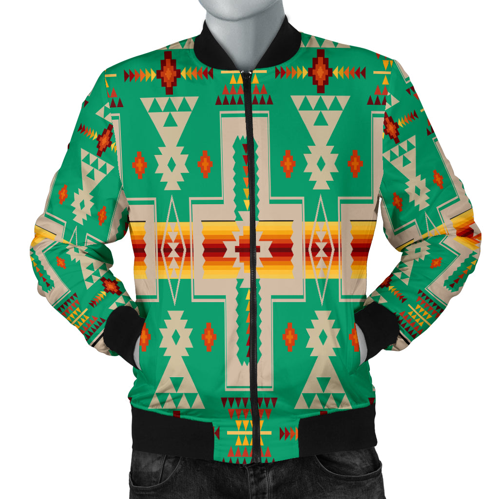 Powwow Store gb nat00062 06 green tribe design native mens bomber jacket