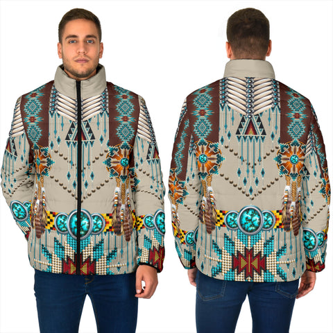 Powwow StoreGBNAT00069 Turquoise Blue Pattern Breastplate  Men's Padded Jacket