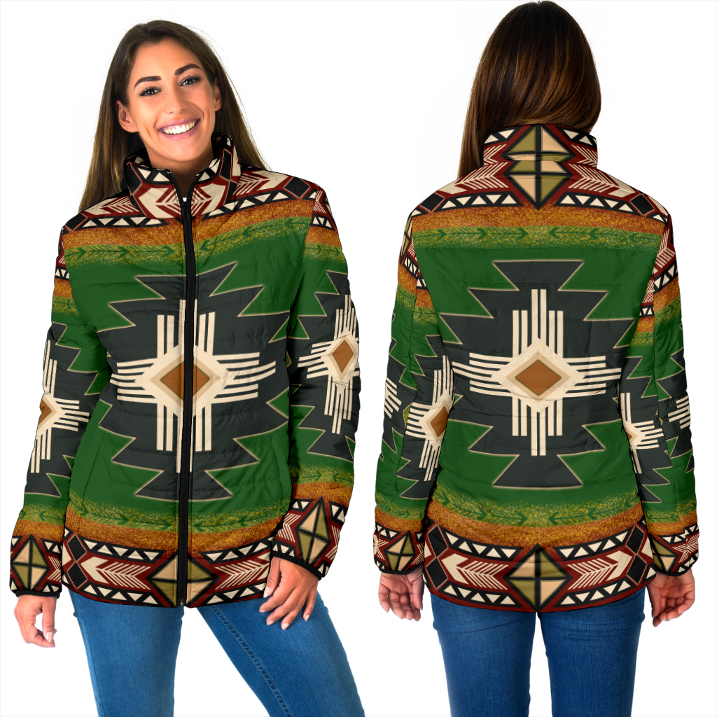 Powwow StoreGBNAT0001 Southwest Green Symbol Women's Padded Jacket