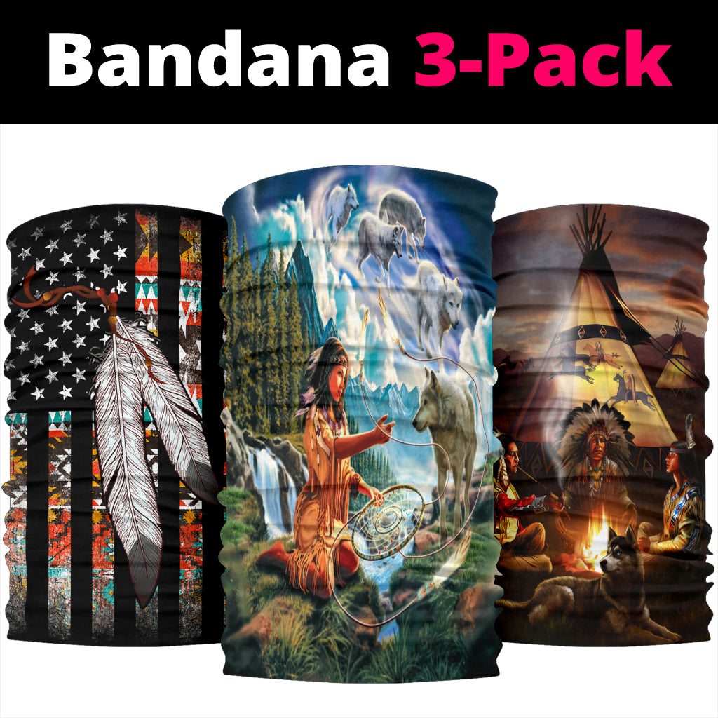 Native Chief And Woman Bandana 3-Pack New - Powwow Store