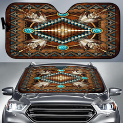Naumaddic Arts Brown Native American Design Auto Sun Shades no link - Powwow Store