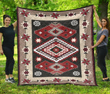 Ethnic Red Gray Pattern Native American Premium Quilt - Powwow Store